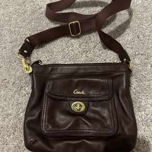 Coach Dark Brown Crossbody Bag with Gold Accents